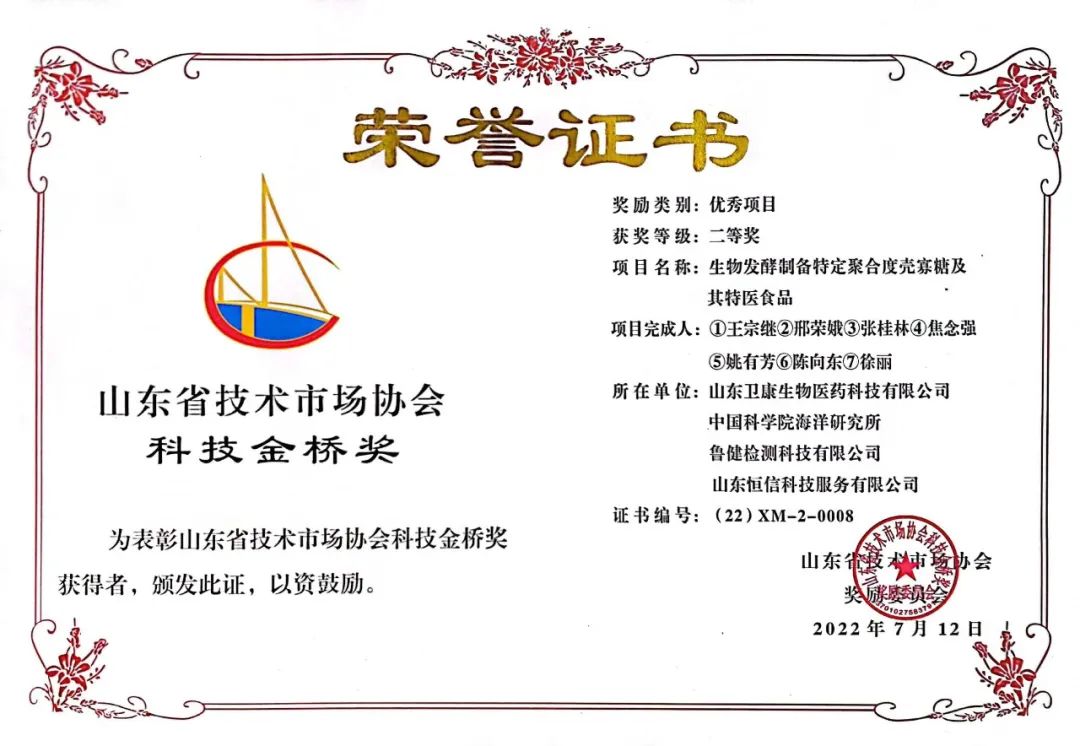 榮獲山東省技術(shù)市場(chǎng)協(xié)會(huì)科技金橋獎(jiǎng)